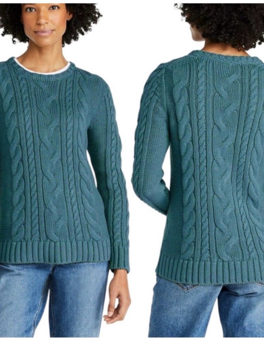 NWOT LLBean  The Original Double L® Sweater Cable Crewneck Teal Unworn Sz M